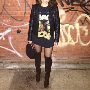 Thigh high black suede boots